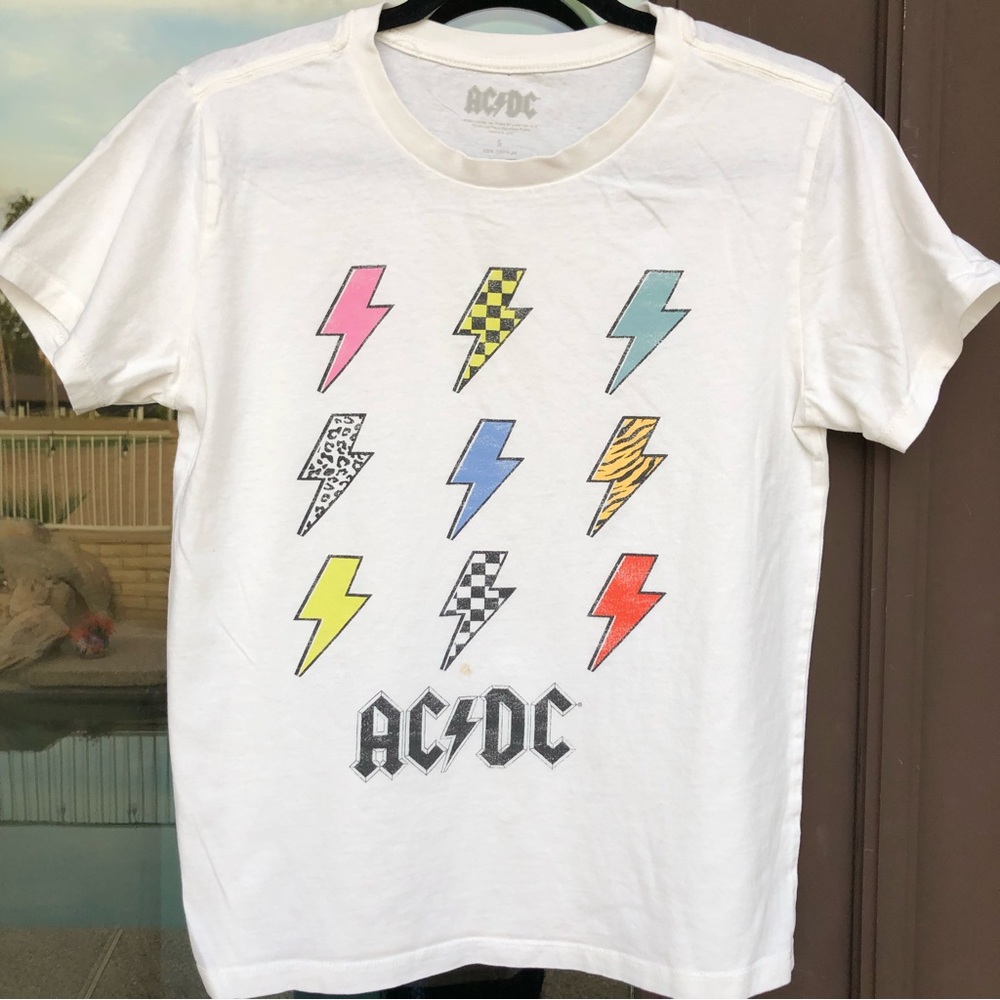 AC/DC White Lightning Bolt Graphic Tee S